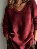 V-Neck Dropped Shoulder Sweater