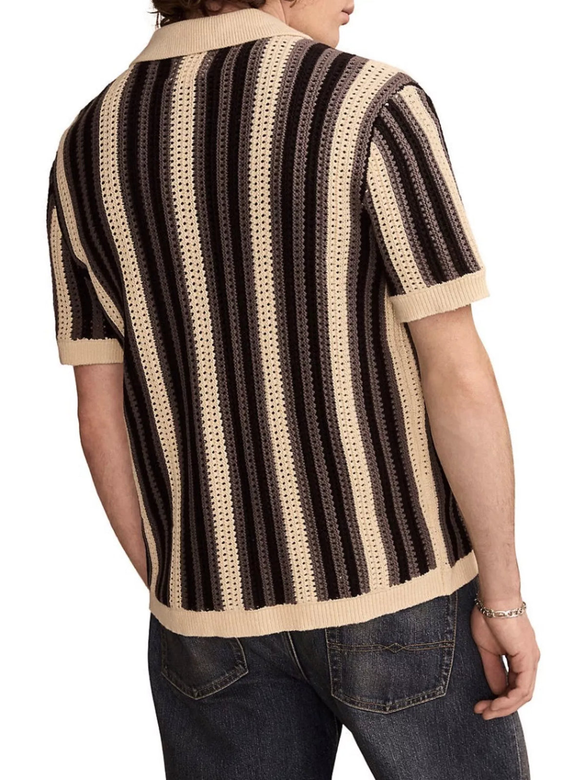 Men's Plus Size Striped Button Up Short Sleeve Cardigan