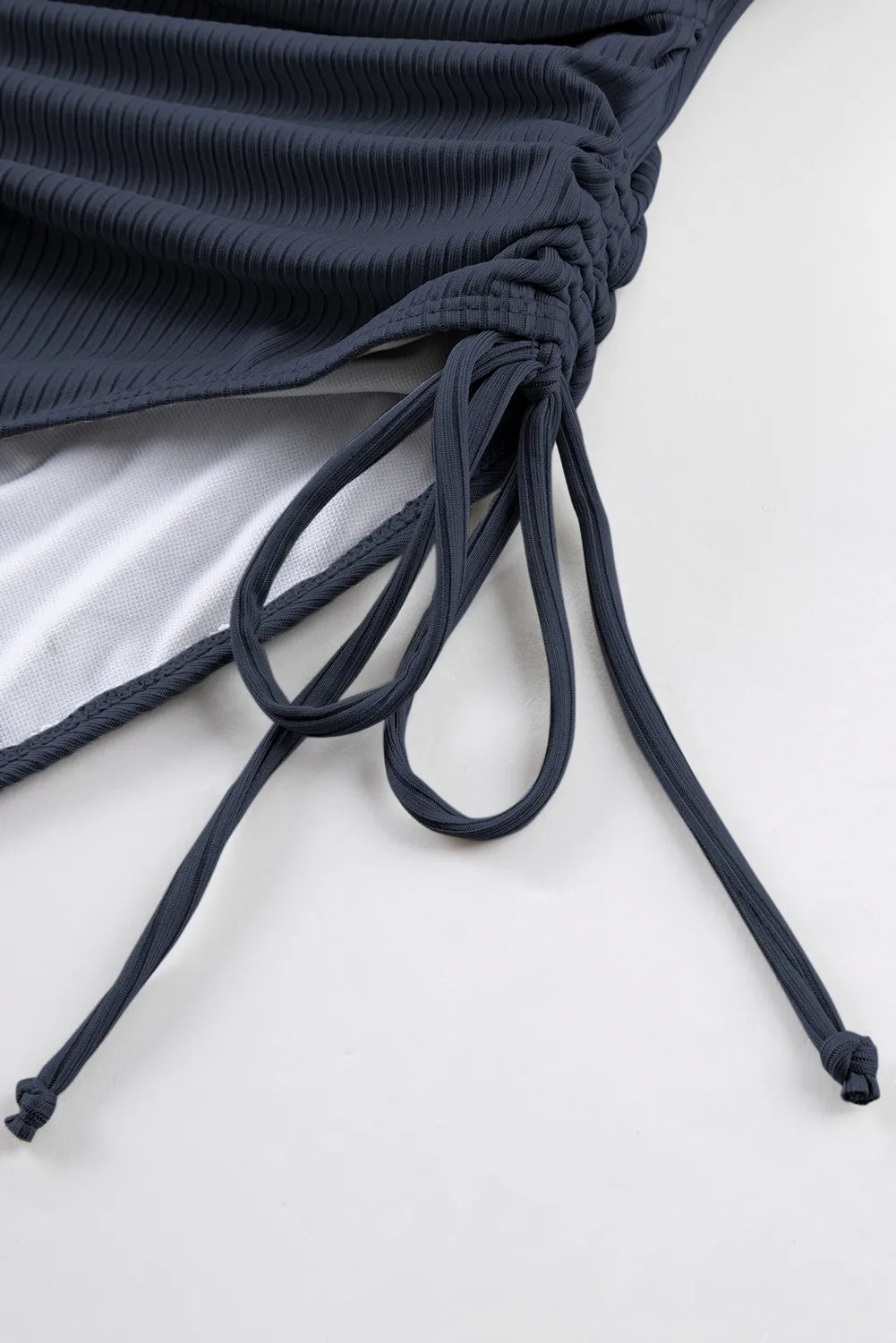 Ribbed Drawstring Sides Cutout One Piece Swimsuit - Ladyez