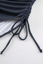 Ribbed Drawstring Sides Cutout One Piece Swimsuit - Ladyez