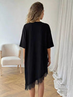 Lace Trim Asymmetrical Hem T-shirt Dress