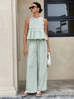 Gingham Sleeveless Top and Wide Leg Pants Set