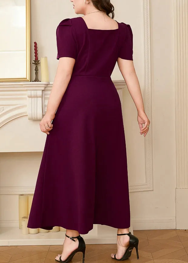 Plus Size Square Neck Puff Sleeve Midi Dress - Ladyez