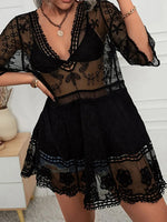 Lace Detail Plunge Cover-Up Dress - Ladyez