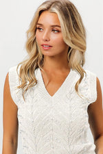 BiBi Chevron Pointelle Pearl Knit Top