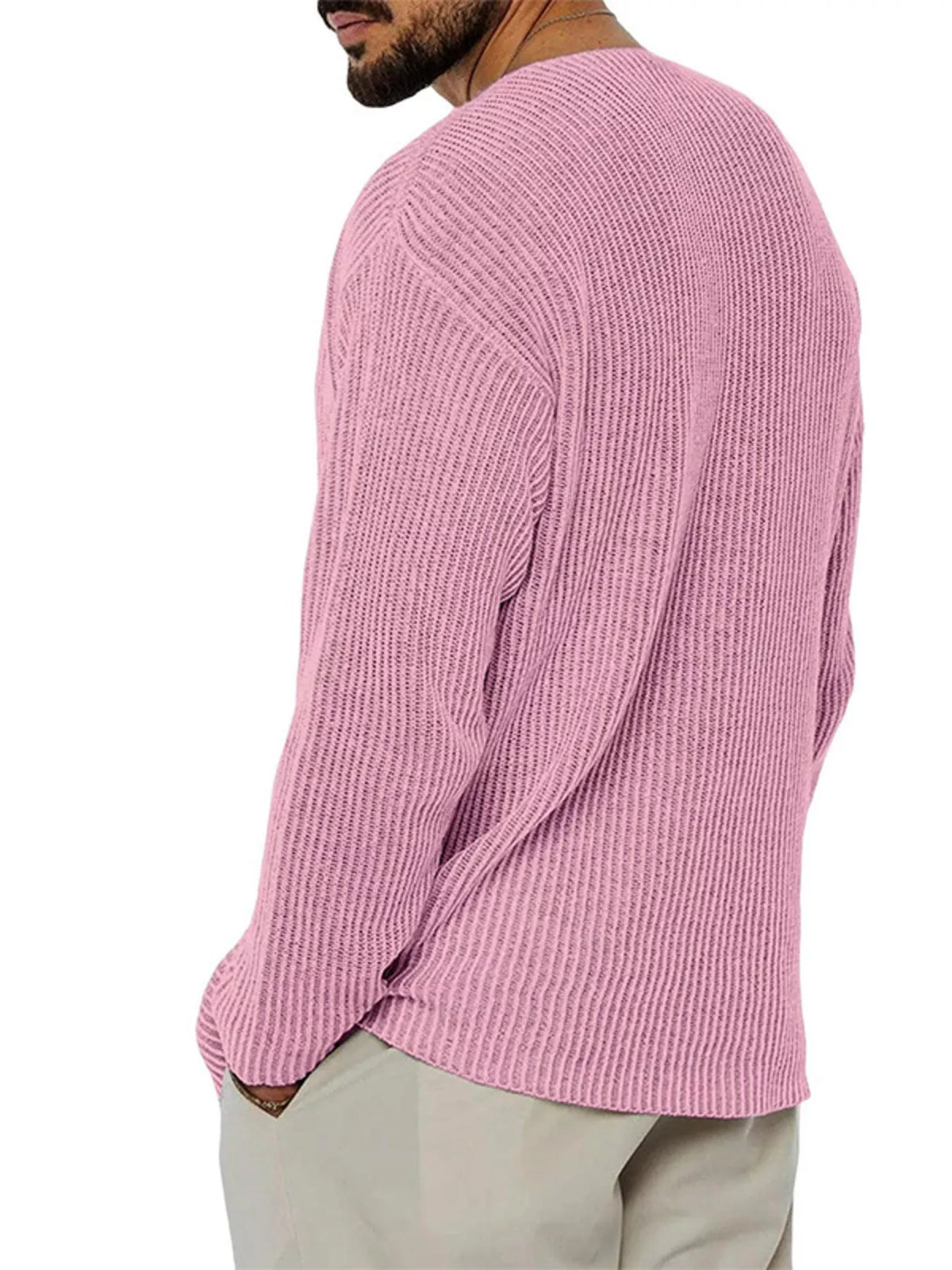 Men's Casual V-Neck Ribbed Knit Sweater