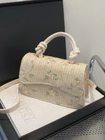 Floral Embroidered Straw Woven Crossbody Bag