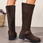 Knee-High Suede Buckle Accent Boots