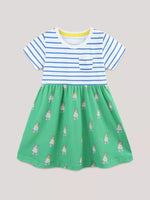 Children's Striped Dog Print Short Sleeve Dress