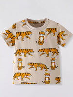 Children's Tiger Print Crew Neck Short Sleeve T-Shirt