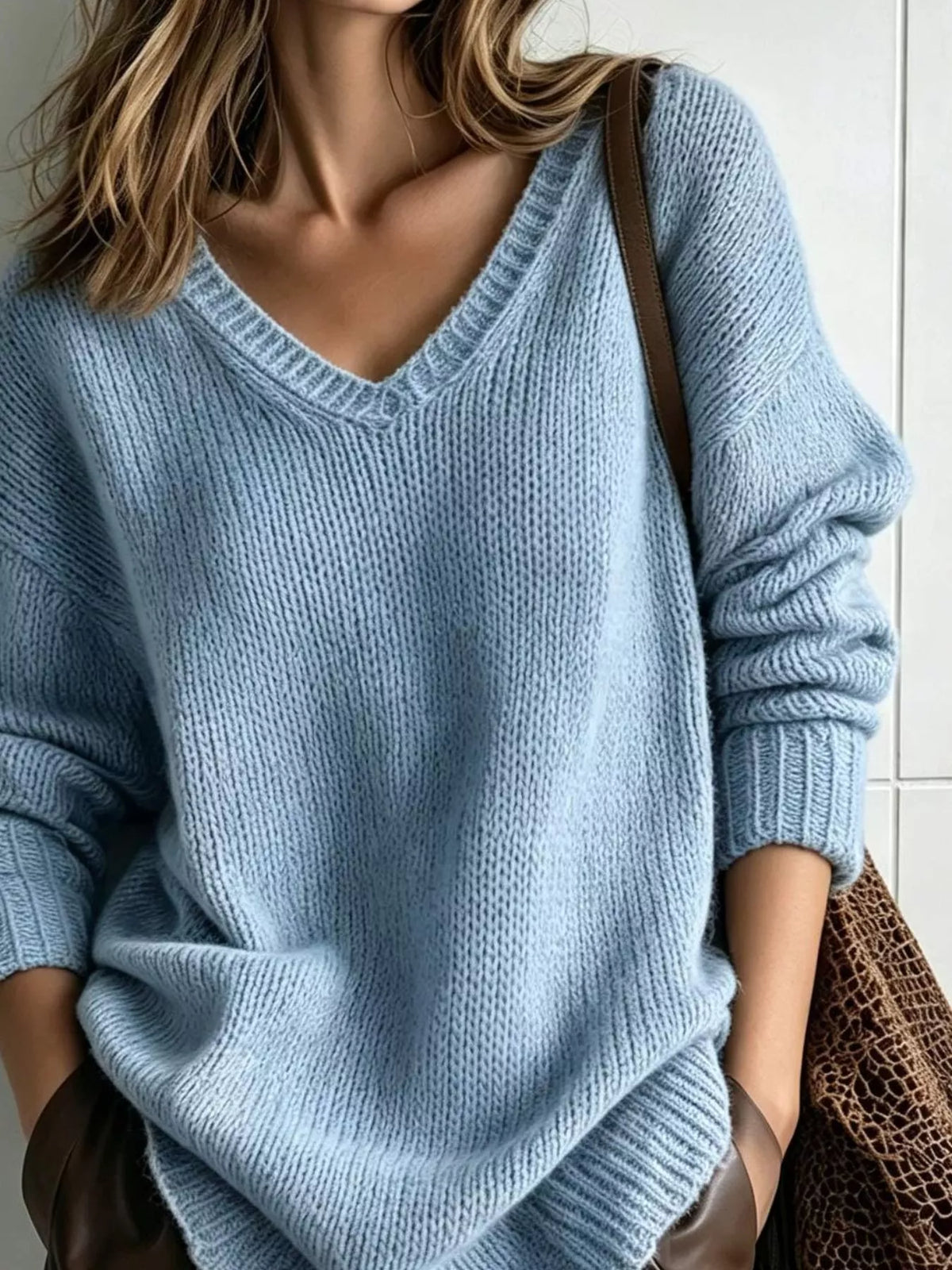 V-Neck Dropped Shoulder Sweater