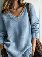 V-Neck Dropped Shoulder Sweater