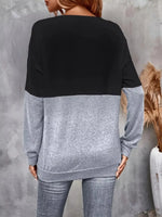 Crisscross V-Neck Color Block Long Sleeve T-Shirt