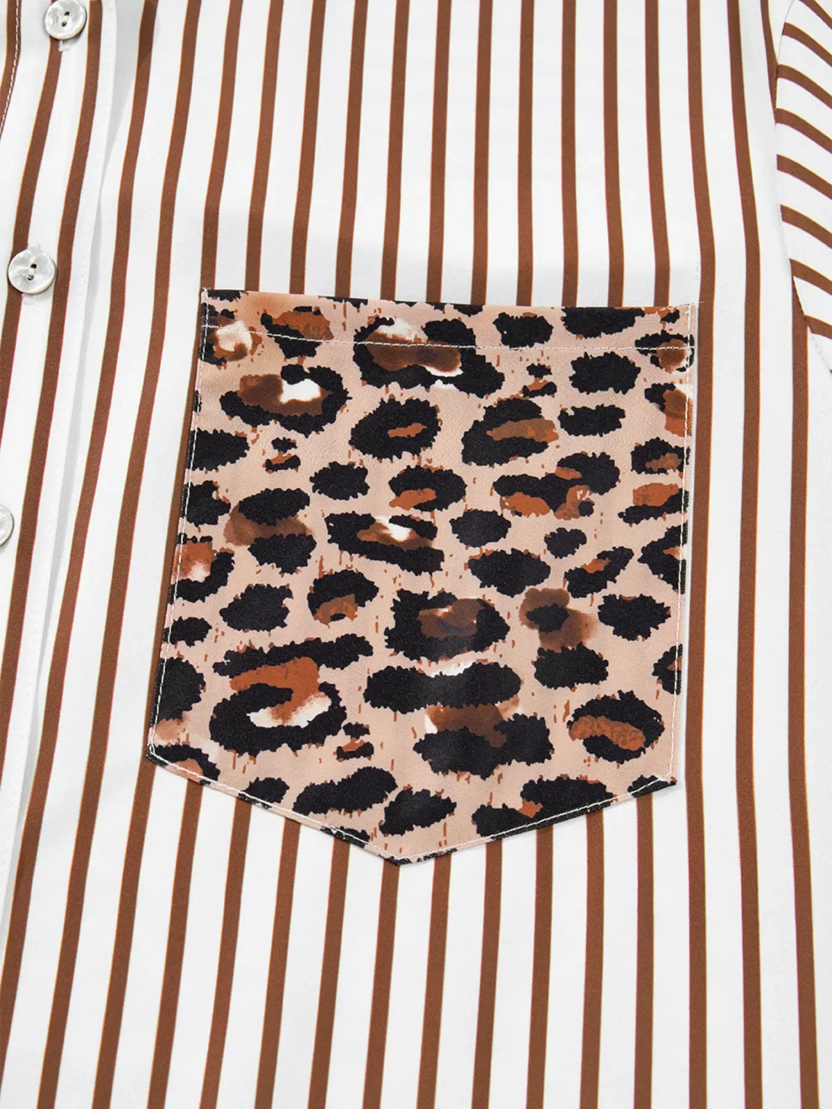Striped Leopard Print Button Up Shirt Dress