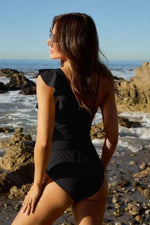 Davi & Dani Solid One Shoulder Ruffle One Piece Swimsuit - Ladyez