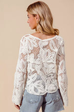SO ME Button Front Floral Pattern Crochet Lace Cardigan