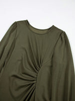 Solid Color Ruched Detail Long Sleeve Midi Dress