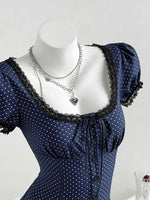Polka Dot Lace Trim Puff Sleeve Top