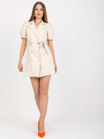 Tie Waist Short Sleeve Blazer Dress - Ladyez