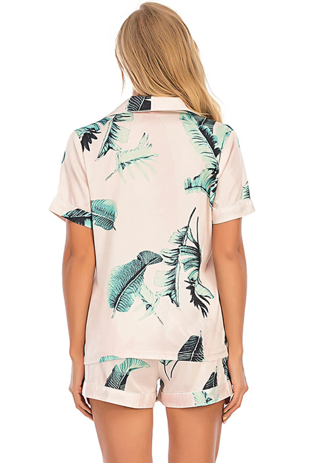 Printed Button Up Short Sleeve Top and Shorts Lounge Set - Ladyez