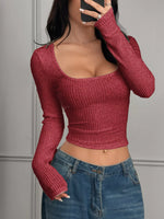 Ribbed Long Sleeve Crop T-Shirt