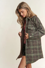J.NNA Snap Down Tweed Plaid ContrastLongline Shacket