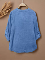 Casual Notched Roll-Up Sleeve Blouse