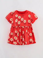 Children's Floral Print Short Sleeve Dress