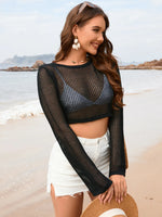 Openwork Long Sleeve Cover-Up - Ladyez