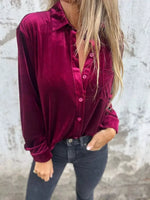 Full Size Velvet Button-Up Long Sleeve Shirt Plus Size