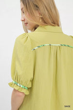 Umgee Scalloped Trim Blouse with Puff Sleeves