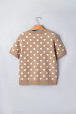 Polka Dot Short Sleeve Button Down Sweater Cardigan