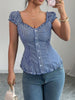 Frill Striped Cap Sleeve Blouse