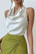 Satin Cowl Neck Sleeveless Blouse - Ladyez