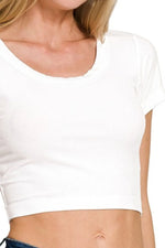 Zenana Ribbed Scoop Neck Crop Short Sleeve Top - Ladyez