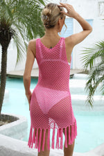 Angel Wings Fringe Hem Openwork Sleeveless Cover-Up Dress - Ladyez