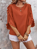 Ruffle Sleeve Solid Color Blouse
