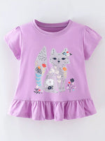 Children's Fox Graphic Ruffle Hem T-Shirt