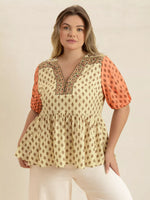 Plus Size Printed Short Sleeve Peplum Blouse