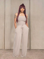Strapless Smocked Wide-Leg Jumpsuit