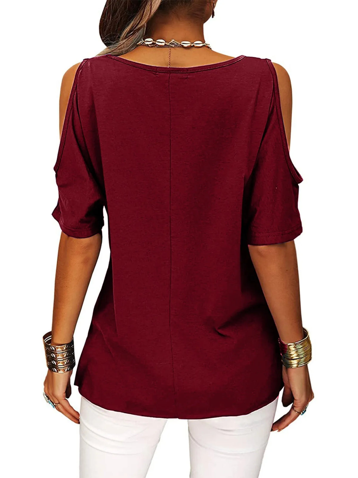 Full Size Crisscross Cold Shoulder Casual T-Shirt Plus Size - Ladyez