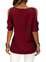 Full Size Crisscross Cold Shoulder Casual T-Shirt Plus Size - Ladyez
