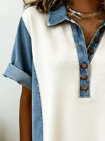Denim Patchwork Button Front Mini Dress