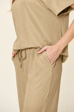 Double Take Full Size Texture Round Neck Short Sleeve T-Shirt and Wide Leg Pants - Ladyez