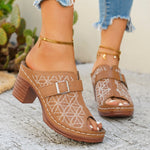 Buckle Decor Block Heel Sandals