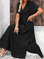Side Slit Surplice Flutter Sleeve Midi Dress