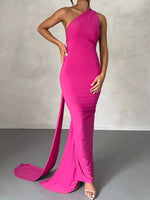 Backless One-Shoulder Ruched Bodycon Maxi Dress