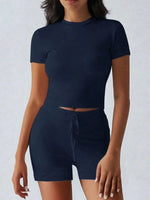 Round Neck Short Sleeve Top and Shorts Set - Ladyez