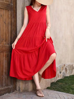 Tiered V-Neck Sleeveless Dress - Ladyez