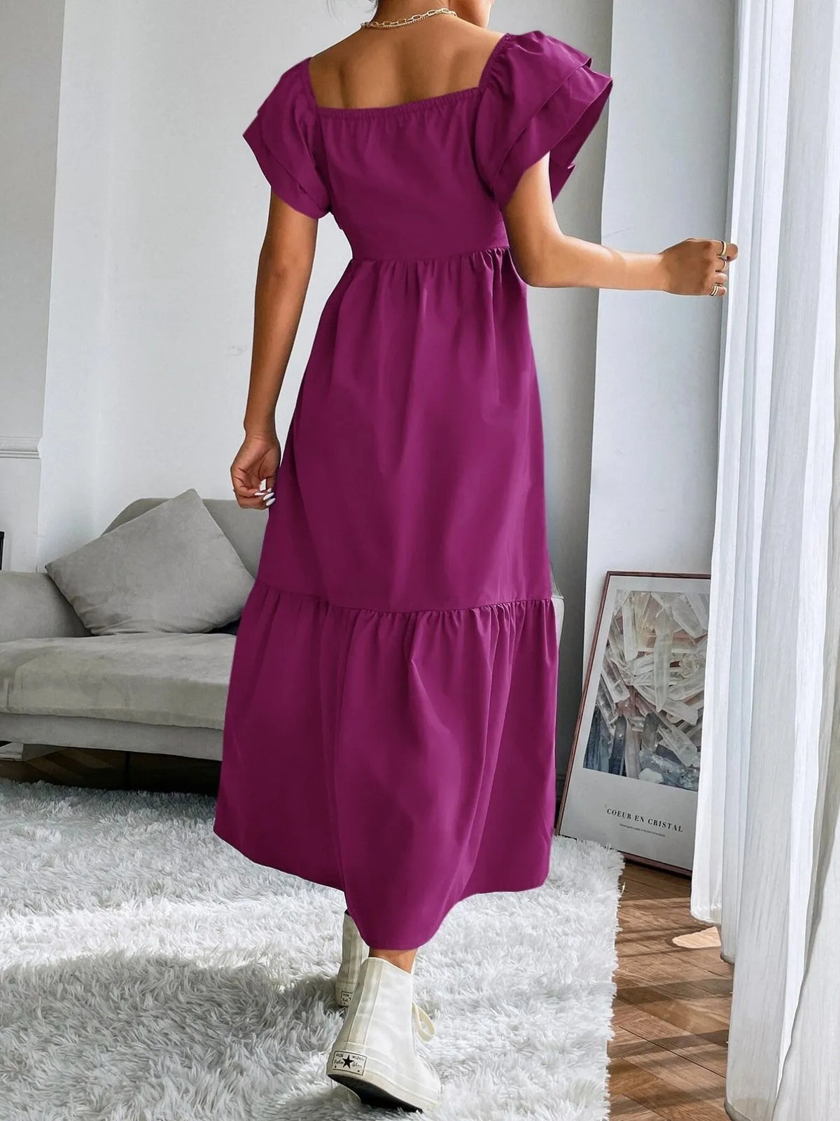 Tiered Square Neck Maxi Dress - Ladyez